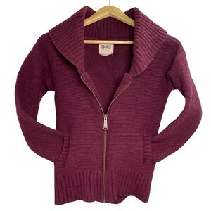 ARITZIA TNA 100% Wool Zip Cardigan Sweater Burgundy Shawl Collar Cozy | Small